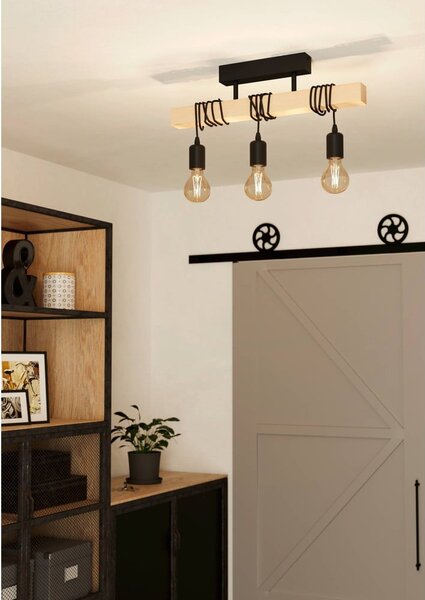 Lampa wisząca w czarno-naturalnym kolorze TOWNSHEND – EGLO