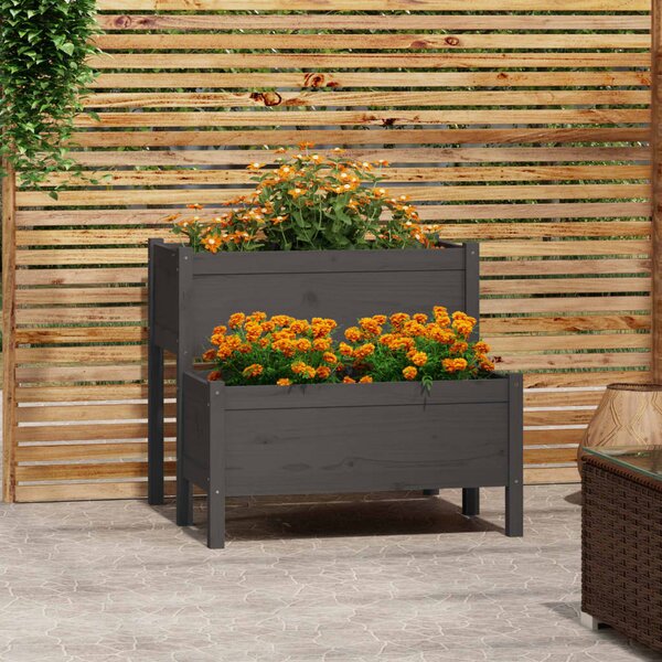 Donica, szara, 84,5x84x75 cm, lite drewno sosnowe