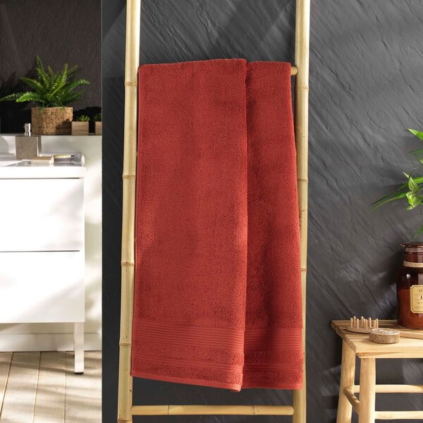 Ceglasty bawełniany ręcznik kąpielowy frotte 70x130 cm Tendresse – douceur d'intérieur