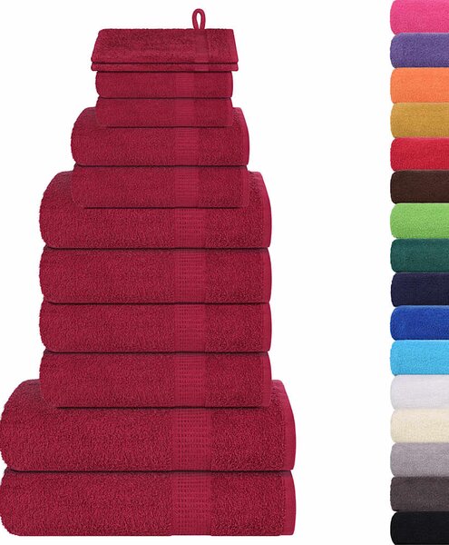 12-cz. zestaw ręczników, FROGN, bordo, 360 g/m²