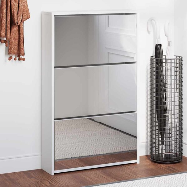 Szafka na buty z 3 półkami i lustrem, kolor dębu 63x17x102,5 cm