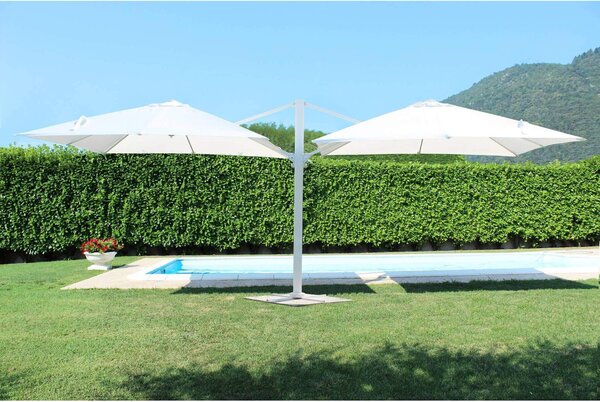 Podwójny parasol ogrodowy z centralnym supkiem, wymiary 6,35 x 3 m, z aluminiow konstrukcj Gemini – biay