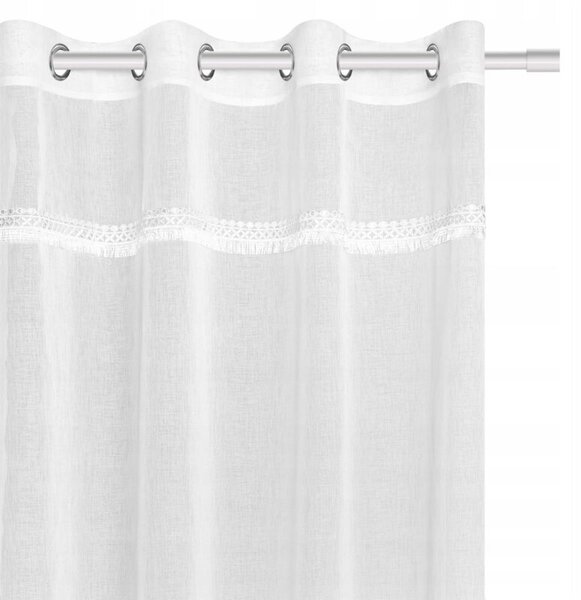 Firana 140 x 250 Dekoracyjna Boho Przelotki BiaÅy