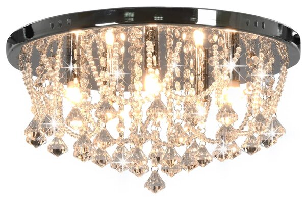 Lampa sufitowa z kryształkami i koralikami, srebrna, okrągła