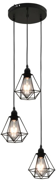 Lampa sufitowa, diamentowe klosze, czarna, 3 żarówki E27