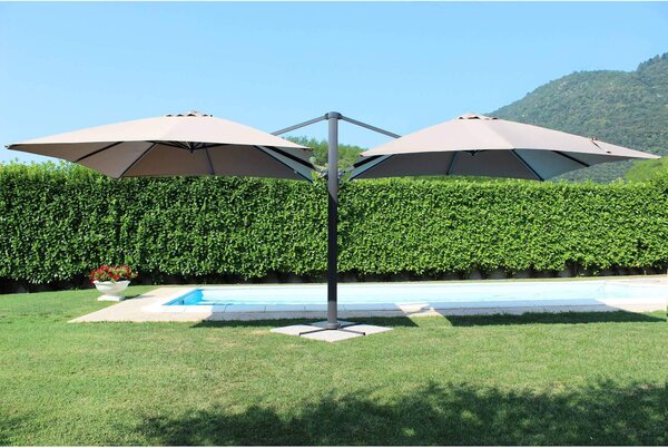 Podwójny parasol ogrodowy z centralnym supkiem, wymiary 6,35 x 3 m, z aluminiow konstrukcj Gemini – szary