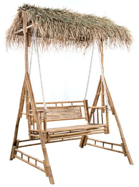 2-os. huśtawka ogrodowa, bambus i liście palmy, poduszka, 202cm
