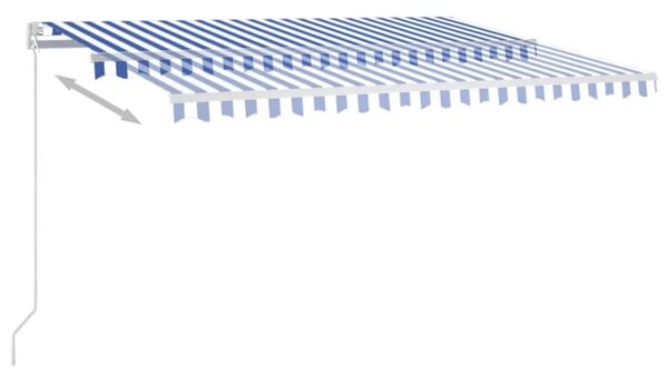 Ręcznie zwijana markiza z LED, 450x350 cm, niebiesko-biała