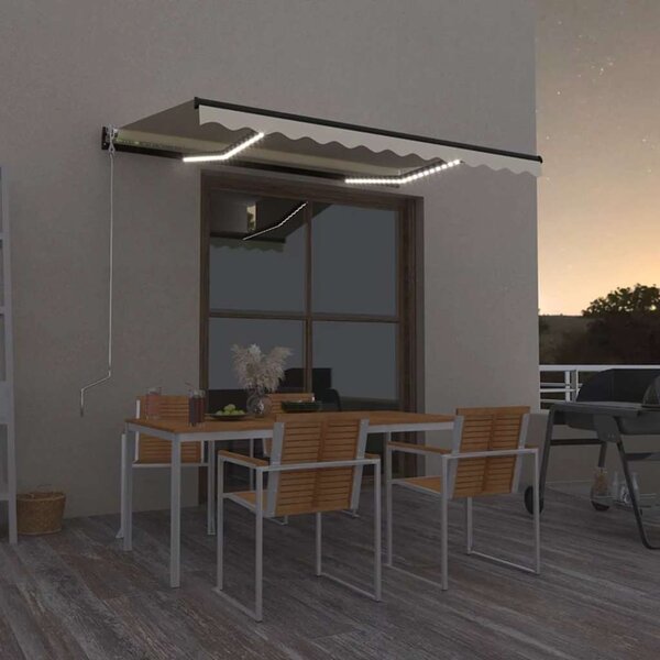 Ręcznie zwijana markiza z LED, 350 x 250 cm, kremowa