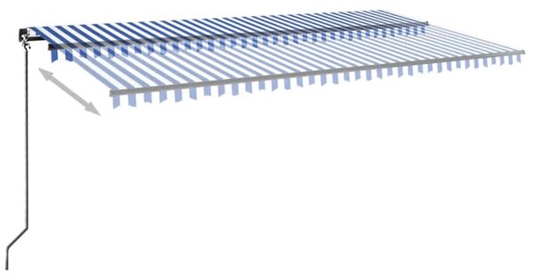 Ręcznie zwijana markiza z LED, 600 x 300 cm, niebiesko-biała