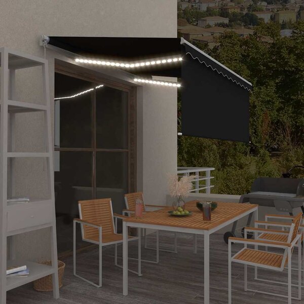 Ręcznie zwijana markiza z zasłoną i LED, 3,5x2,5 m, antracytowa