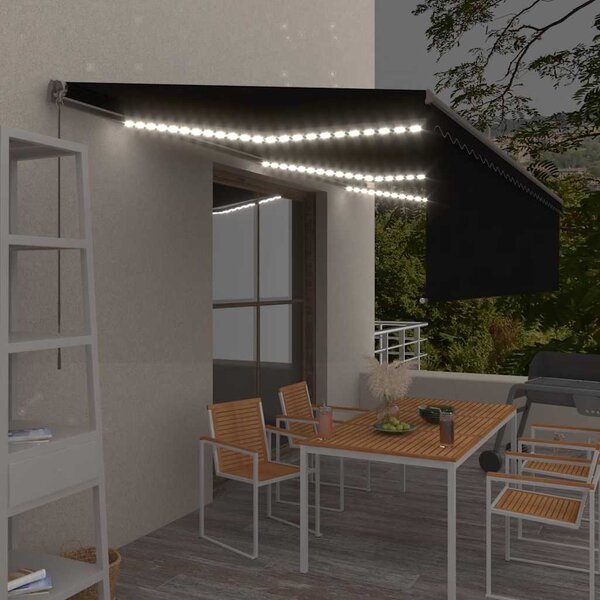Ręcznie zwijana markiza z zasłoną i LED, 6x3 m, antracytowa