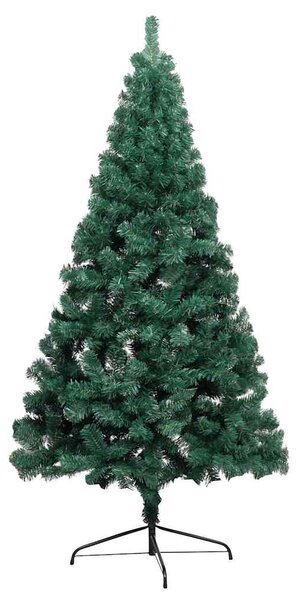 Choinka z lampkami i bombkami, połówka, zielona, 150 cm