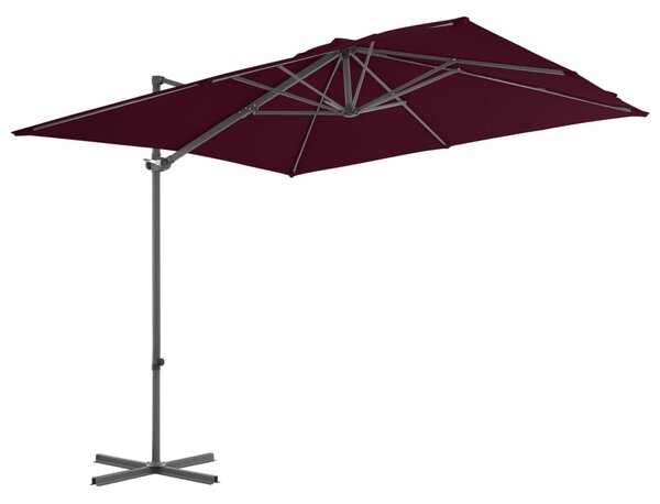 Parasol wiszący na stalowym słupku, bordowy, 250x250 cm