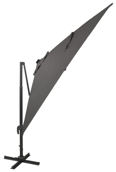 Parasol wiszący z lampkami LED i słupkiem, antracytowy, 300 cm
