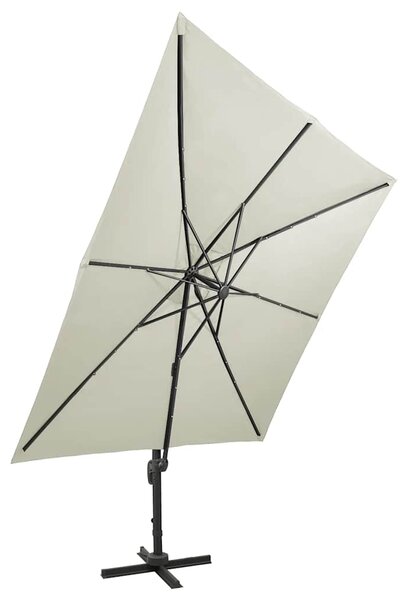 Parasol wiszący z lampkami LED i słupkiem, 300 cm, piaskowy