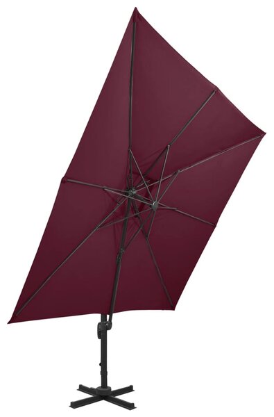 Parasol wiszący z podwójną czaszą, 300x300 cm, bordowy