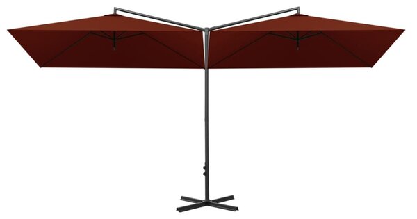 Podwójny parasol ogrodowy, stalowy słupek, terakota, 600x300 cm
