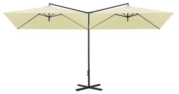 Podwójny parasol ogrodowy, stalowy słupek, piaskowy, 600x300 cm