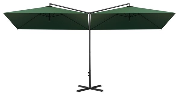 Podwójny parasol ogrodowy, stalowy słupek, zielony, 600x300 cm