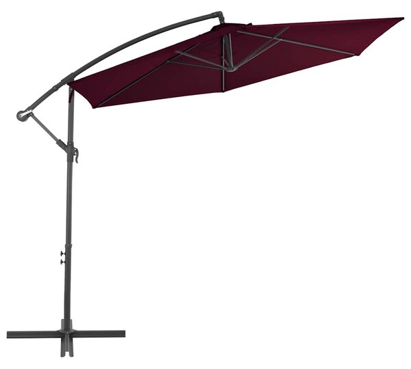 Parasol wiszący na aluminiowym słupku, bordowy, 300 cm