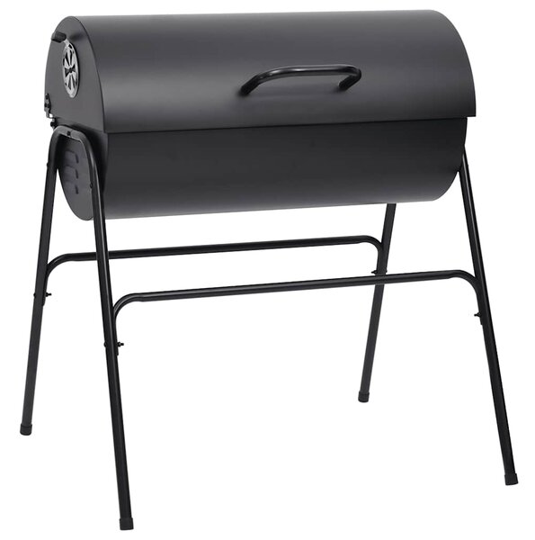 Grill beczkowy z 2 rusztowaniami, czarny, 80x95x90 cm, stal