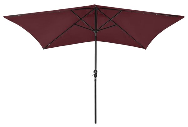 Parasol ogrodowy z LED i stalowym słupkiem, bordowy, 2x3 m