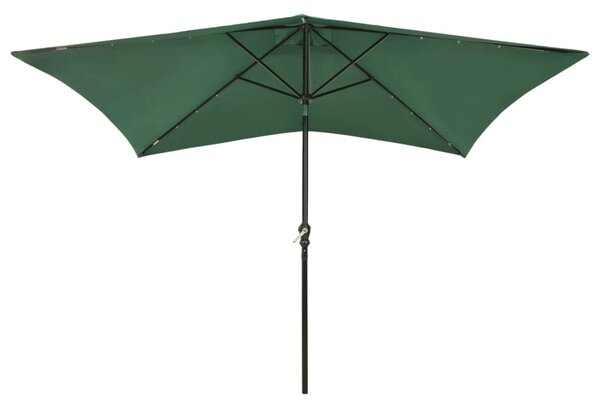 Parasol ogrodowy z LED i stalowym słupkiem, zielony, 2x3 m
