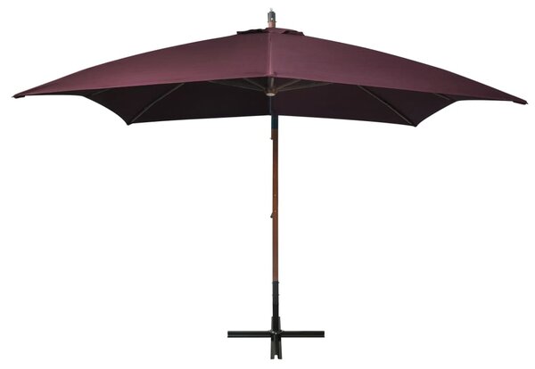 Parasol ogrodowy wiszący, na jodłowym słupku, bordowy, 3x3 m