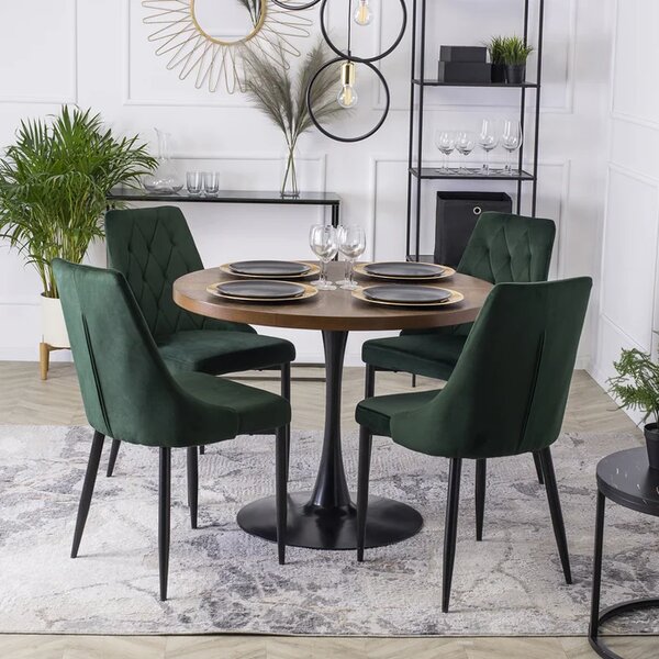 Zestaw 4x Krzesło Tapicerowane CORK do Salonu Zielone Welurowe Nowoczesne Loft