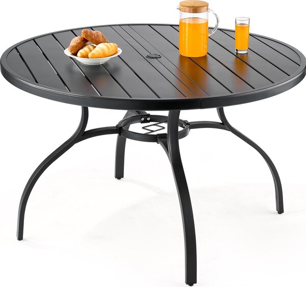 VEVOR stó ogrodowy stó balkonowy (1200 x 725 mm) wykonany ze stali wglowej okrgy stó do jadalni na zewntrz patio taras ogród weranda, wodoodporny, z otworem na parasol 38 mm, nono 68 kg czarny