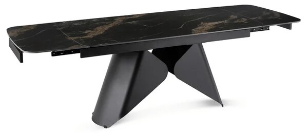 Zestaw Stół Rozkładany VERONA 160-240 cm Czarny Marmur/Czarny i 4 Krzesła PEONY 2 Cappuccino