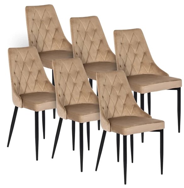 Zestaw 6x Krzesło Tapicerowane CORK do Salonu Beż Welurowe Nowoczesne Loft