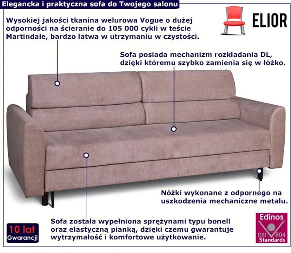 Beżowa rozkładana sofa z pojemnikiem K4-W85