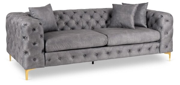 Sofa SORRENTO 3S Trzyosobowa Szara Welurowa Nowoczesna Glamour