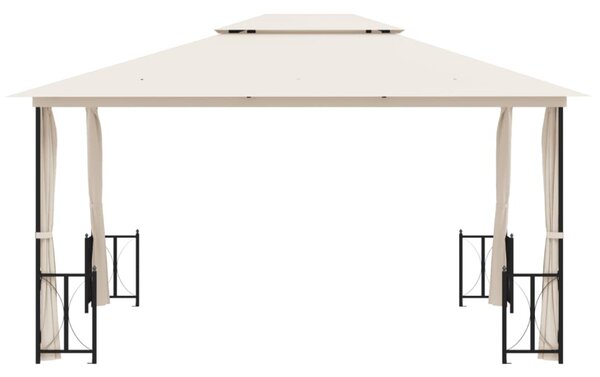 Altana z zasłonkami i dwuczęściowym dachem, 3x4 m, kremowa