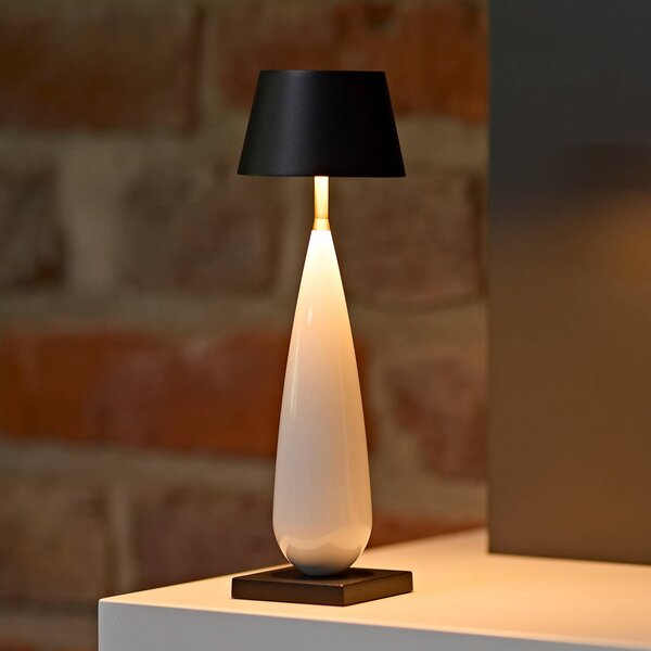 Sigor Lampa stołowa LED z akumulatorem Thala, biała/czarna, IP65, 24 cm możliwość ściemniania, biały / opal, salon / jadalnia, aluminium, nowoczesny