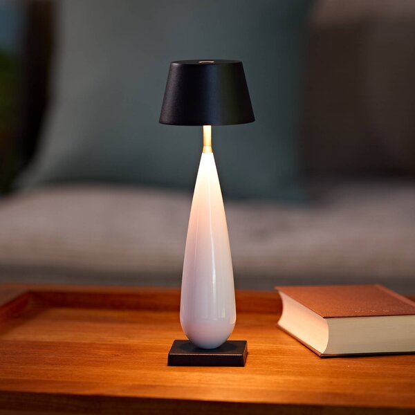 Sigor Lampa stołowa LED z akumulatorem Thala, biała/czarna, IP65, 24 cm możliwość ściemniania, biały / opal, salon / jadalnia, aluminium, nowoczesny