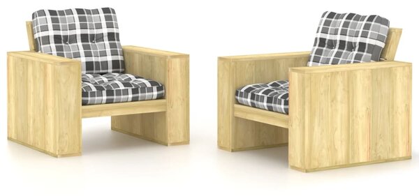Krzesła ogrodowe z poduszkami w szarą kratę, 2 szt., drewniane