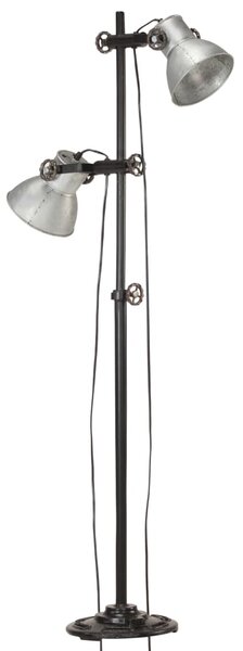 Lampa podłogowa z 2 kloszami, srebrna, E27, żeliwo