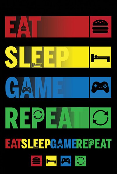 Plakat, Obraz Eat Sleep Game Repeat, (61 x 91.5 cm)