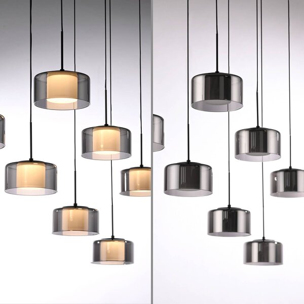 Paul Neuhaus Lampa wisząca szklana Rika, możliwość ściemniania, czarny, salon / jadalnia, szkło, nowoczesny