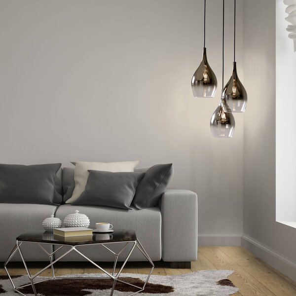 Paul Neuhaus Lampa wisząca Pilua, możliwość ściemniania, aluminiowy / szary / cynkowy, salon / jadalnia, szkło, nowoczesny