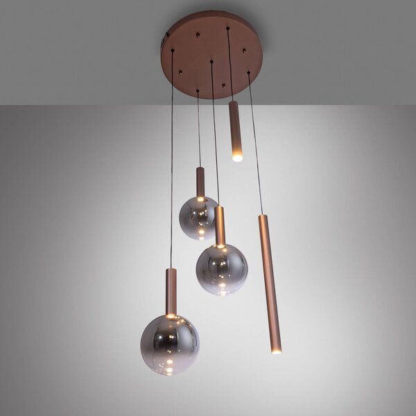 Paul Neuhaus Lampa wisząca Bowl, możliwość ściemniania, brązowy / rdzawy, salon / jadalnia, szkło, nowoczesny