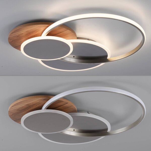 Paul Neuhaus Lampa sufitowa LED Palma, możliwość ściemniania, ciemne drewno, salon / jadalnia, aluminium