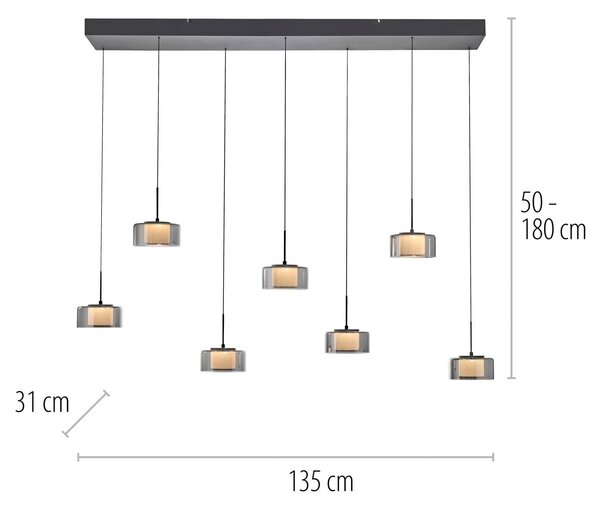 Paul Neuhaus Lampa wisząca szklana Rika, możliwość ściemniania, czarny, salon / jadalnia, szkło, nowoczesny