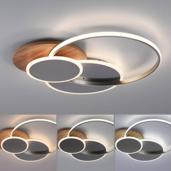 Paul Neuhaus Lampa sufitowa LED Palma, możliwość ściemniania, ciemne drewno, salon / jadalnia, aluminium