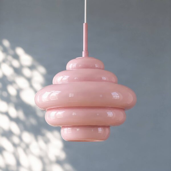 Lampa wisząca Leilani Lucande, możliwość ściemniania, fioletowy / różowy / bladoróżowy, salon / jadalnia, szkło, design