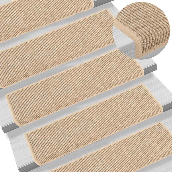 Maty na schody 15 szt. 65x21x4 cm Jasnobeżowe, prostokątne krawędzie