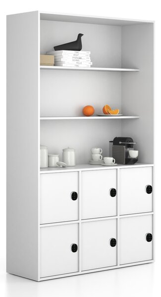Szafka biurowa FRAME, 6x drzwi, 2x półka, 1299 x 450 x 2162 mm, zamek szyfrowy, biały